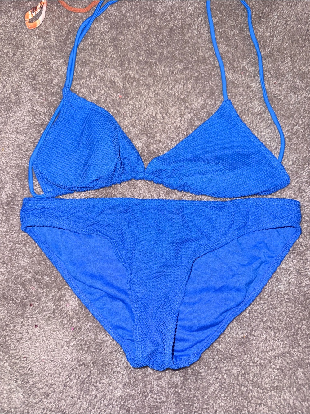 Royal Blue Textured Triangle Bikini Set - Women's Swim